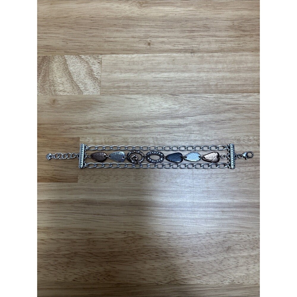 BRIGHTON MELANGE Silver Gold Hammered Multi Chain BRACELET